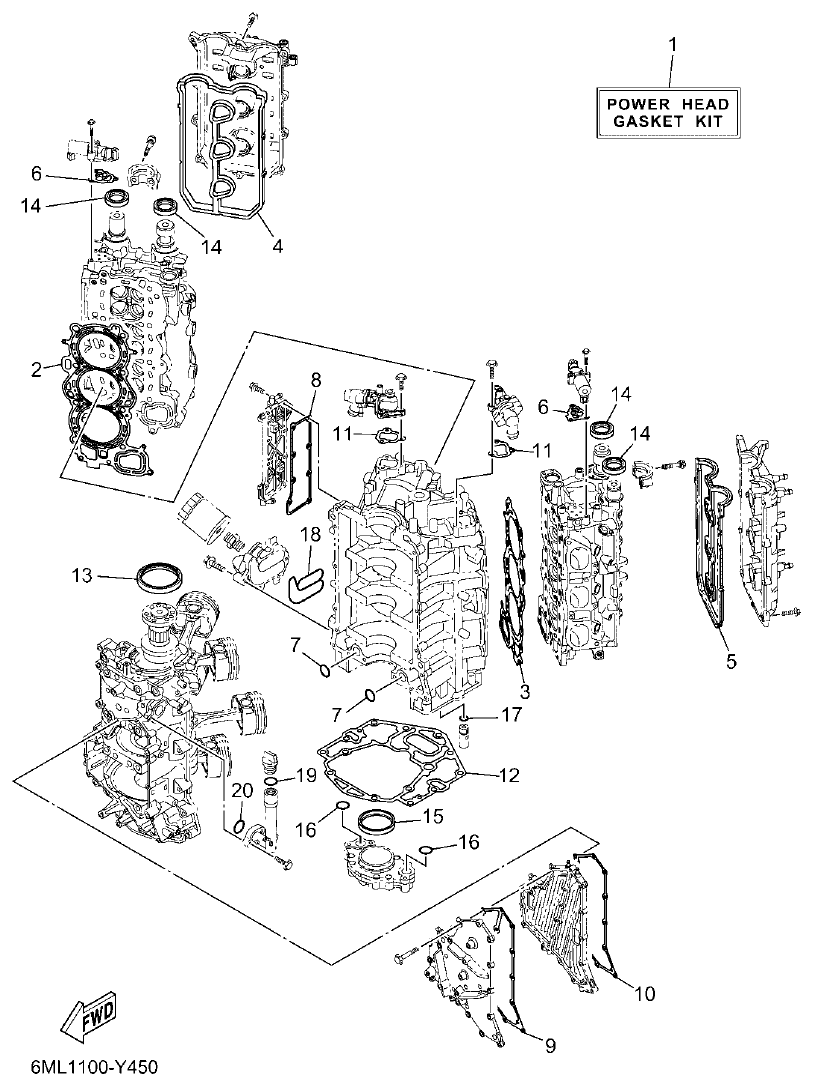 Yamaha F350BST, FL350BST REPAIR KIT 1 parts diagram